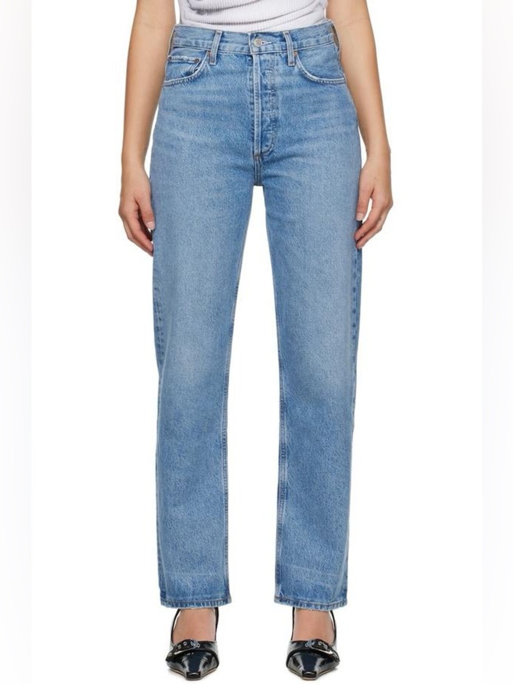 Agolde 90s Pinch Waist High Rise Straight-Leg Jeans in Soul, Light Blue Wash